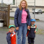 Mary-Lynn with 2 of her boys on the first day of Kindergarten.