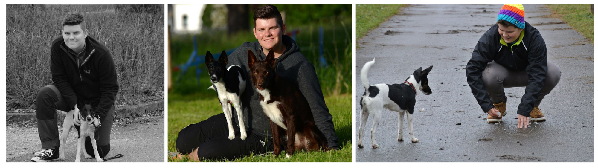 A young Max Sprinz with his first dog Emma, the terrier who started his dog agility journey.